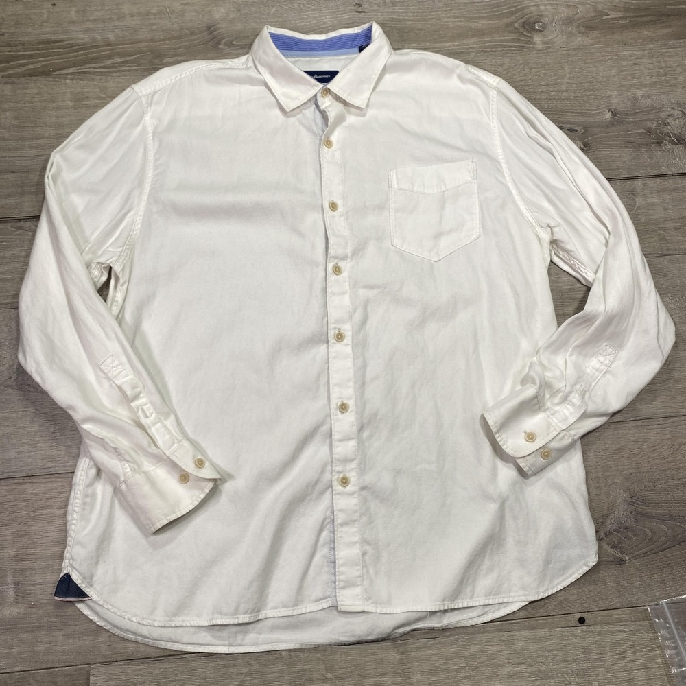Tommy Bahama Shirt Men's 2XL White Tencel Lyocell Long Sleeve Button Front